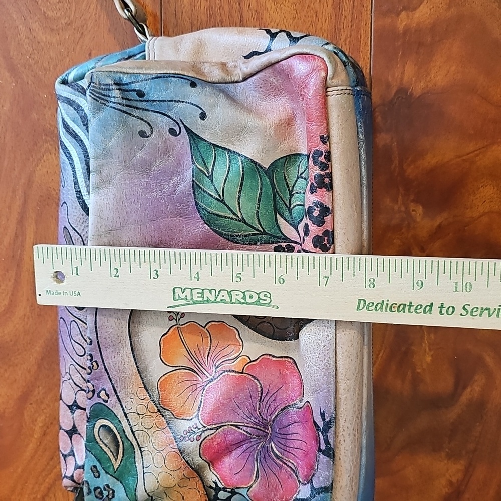 Anna By Anuschka Hand Painted Floral Shoulder Crossbody Leather Bag - Picture 9 of 16